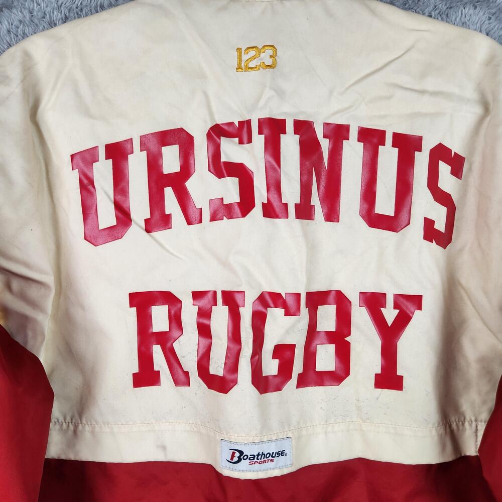Vintage Ursinus Rugby Jacket Mens Medium Red NCAA Vented Varsity Graphic 90s 80s
